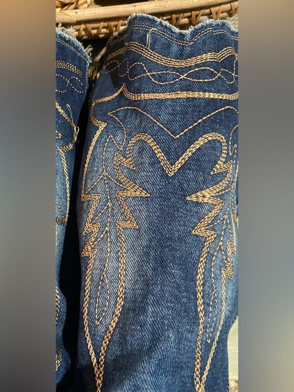 Women’s Dark Blue Embroidered Denim Cowboy Jeans Boots Size 9 - Picture 6 of 13